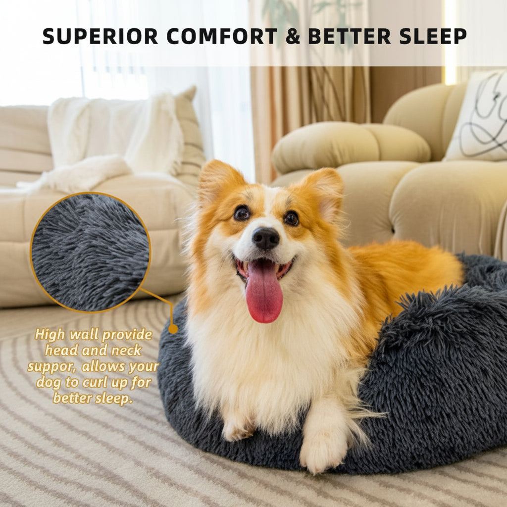 Pet Beds for Cats Dog Bed Washable Anti Anxiety Fluffy Dog Bed